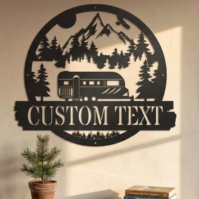 Custom Happy Camper Metal Sign, Personalized Trailer Wall Decor