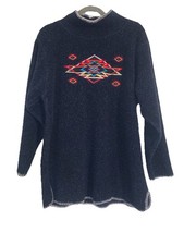VTG EMI Women  s M Southwestern Aztec Embroidered Fleece Sweater Mock Neck USA