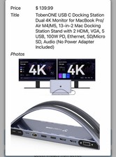 TobenONE USB C Docking Station Dual Monitor for MacBook Pro/Air - USB C HDMI