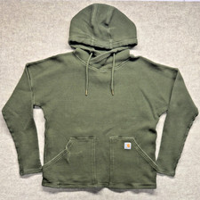 Carhartt Relaxed Fit Thermal Pullover Hoodie Size M 8-10 Womens Green Waffle
