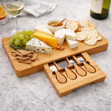 Bamboo Cheese Board with Drawer Storage Large Charcuterie Serving Board 40cm