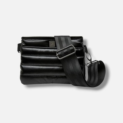 THINK ROYLN Women's Black Quilted-Logo Bum Crossbody Bag