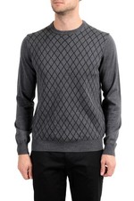 Roberto Cavalli Men's 100 Wool Gray Geometric Print Crewneck Sweater