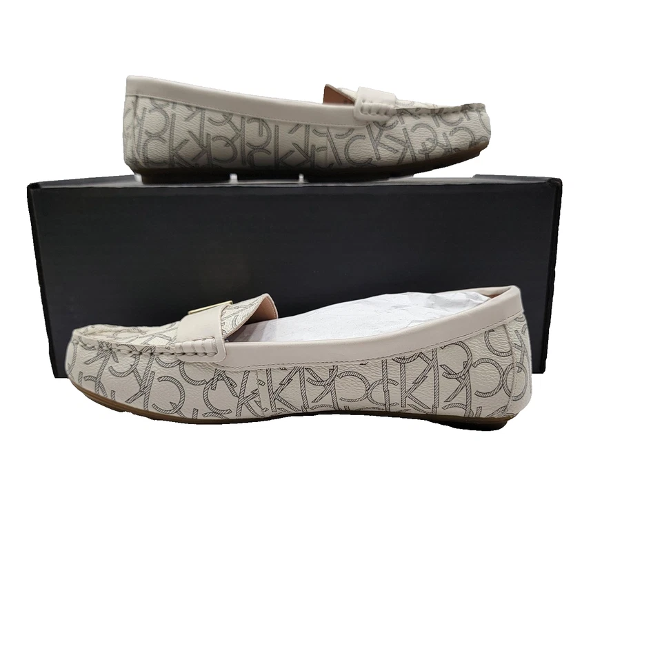 Calvin Klein Shoes Womens Size 9.5 Logo Loafers Beige White Lisa 34E9870 (264) - Image 2 of 4