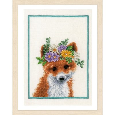 Lanarte counted cross stitch kit ''Flower crown fox'', 22x30cm, DIY