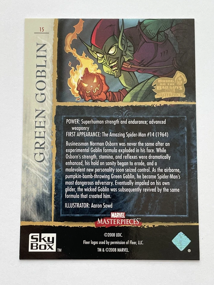 2008 Upper Deck Marvel Masterpieces 3 #15 - Green Goblin - Image 2 of 2