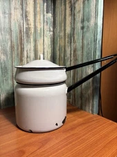 Vintage Enamel Double Boiler w/ Lid Blue Trim & Black Handles KER Sweden (B2)