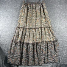 Olive And Oak Maxi Skirt Sz M Boho Tiered Abstract Elastic Waist Lightweight