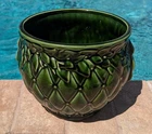 MCM Vintage MCCOY JARDINIERE PLANTER Diamond Quilt Green 8" Leaf and Berries