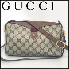 GUCCI 89.02.018 GG Sherry Line Shoulder Bag PVC Leather Brown Vintage From Japan