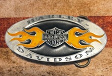HARLEY DAVIDSON Flames Bar & Shield Oval Logo Belt Buckle Enamel 1998 USA