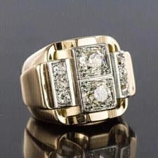 2.20Ct Round Cut White Moissanite Men's Wedding Ring 14K Yellow Gold Plated
