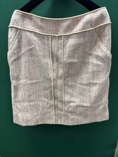 Chanel Pink Tweed Midi Skirt Silver CC Logo Size 44 Elegant Used