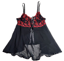 VTG Seductive Wear by Cinema Exoile Babydoll Sz L Black Red Embroidered NWOT