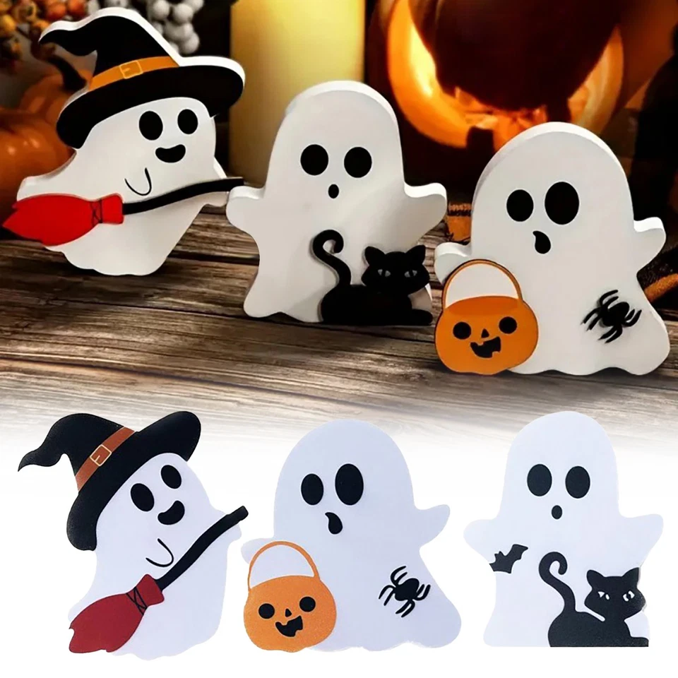 3 PCS PVC Ghost Cute Halloween Decorations Indoor Ghost Decor Table New - Image 2 of 4
