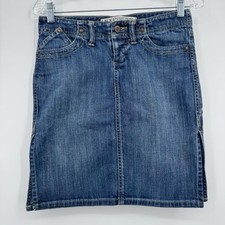 Vintage Y2k Express Denim Midi Skirt Jean Stretch Pencil Skirt Side Slits Sz 2