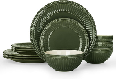 Garden Plates and Bowls Set, 12-Piece Dishes Set for 4, Scratch Resistant Kitche