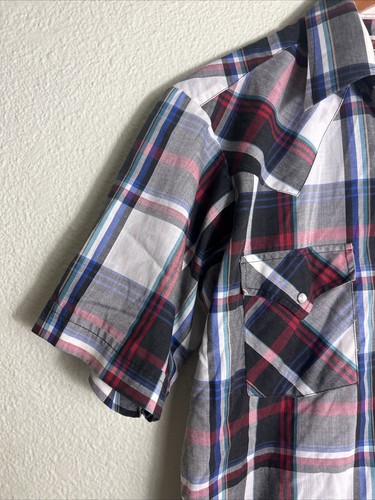 Vintage Ely Cattleman Pearl Snap Hemd kariert Kurzarm mehrfarbig Herren Medium - Bild 2 von 14