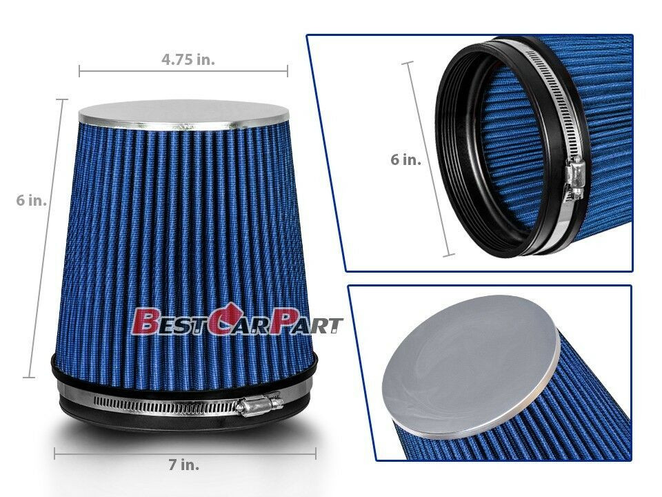 BLUE Short 6" 152mm Inlet Truck Air Intake Cone Replacement Dry Air Filter