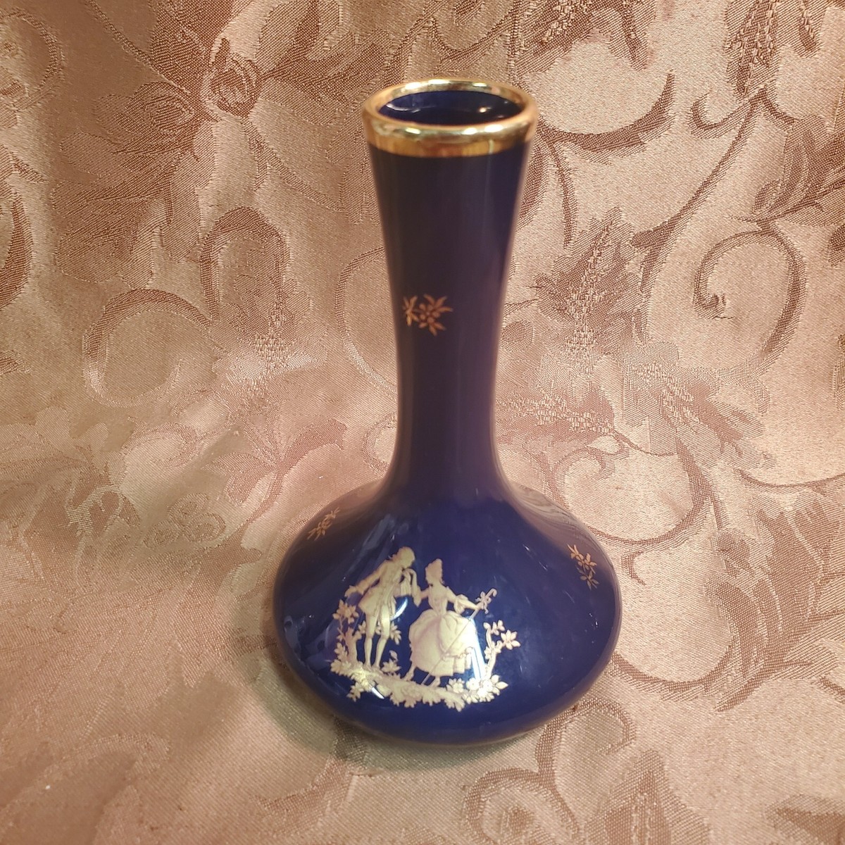 Limoges Castel Vase Cobalt Blue 22K Gold Trim - Courting Scene