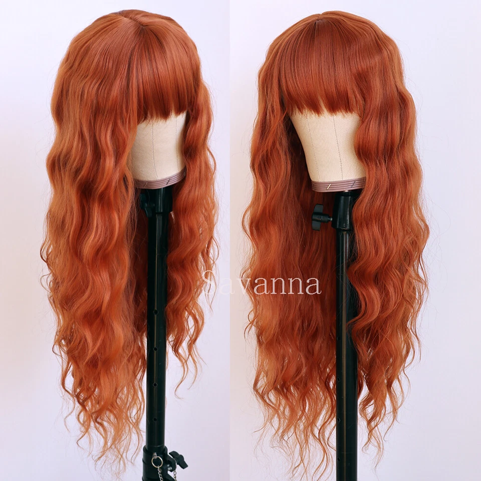 Heat Resistant Orange Synthetic Hair Wigs No Lace Cosplay Party Wig Full Bangs - Image 2 of 4