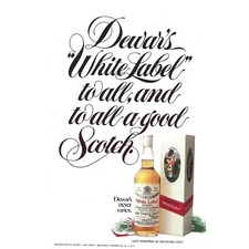 Publicité vintage imprimée écossaise étiquette blanche Dewar années 80 hauteur 9 pouces
