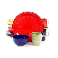 12 Piece Color Vibes Dinnerware Set Dinner Service Stoneware Dinning Room New
