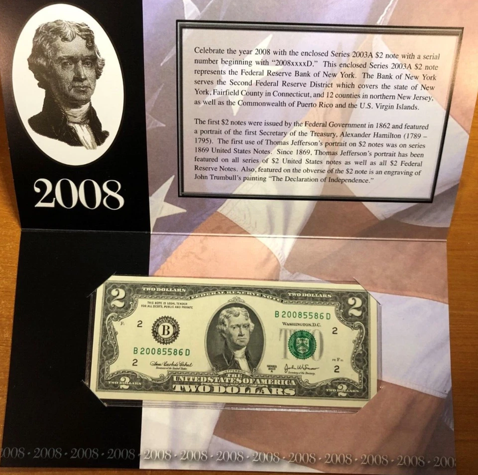 2008 $2 Bills, Bep Series 2003A - 9 Different Districts - Special Edition Uncir. - Image 3 of 4