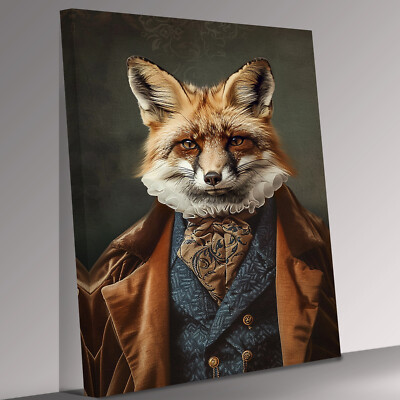 Fuchs Tier als Mensch in Kleidung Leinwand Wandbild Bild Druck fertig zum Aufhängen
