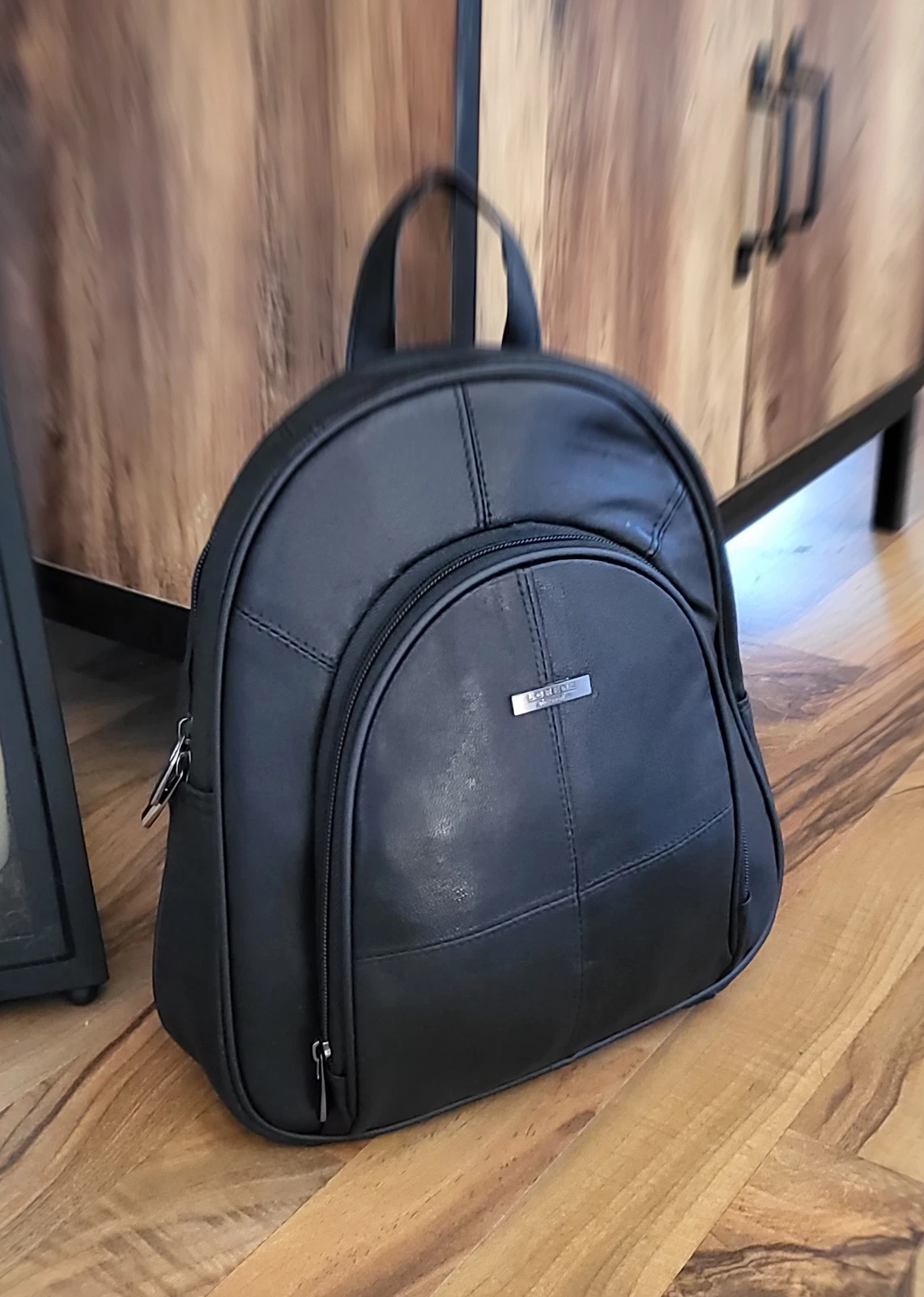 Women's Soft Leather Backpack with Zip Together Shoulder Straps and Front Pocket