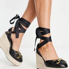 River Island Womens Buckle Wedge Sandal Black In Sizes 5 - 6 - 7 