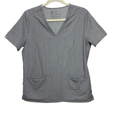 FIGS Size Medium Technical Collection Women  s Gray Three Pocket Scrub Top V Neck