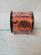 New Skull 2.5" x 9 FT Wired Ribbon "Happy Halloween" Craft Wreath Bows Spooky