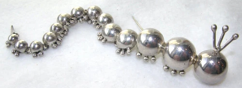 0377:: Articulated Pin, 925 sterling silver hollowware Insect Caterpillar: 6⅞"