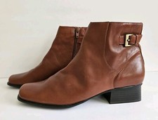 Vtg Villager Liz Claiborne Marinette Square Toe Ankle Booties Sz 8 Brown Leather