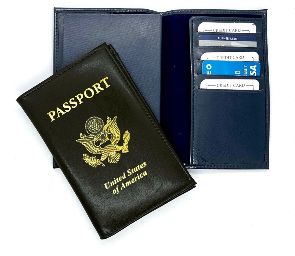 Genuine Leather Black USA Passport Cover & Travel Wallet – RFID Blocking Card Organizer-519095
