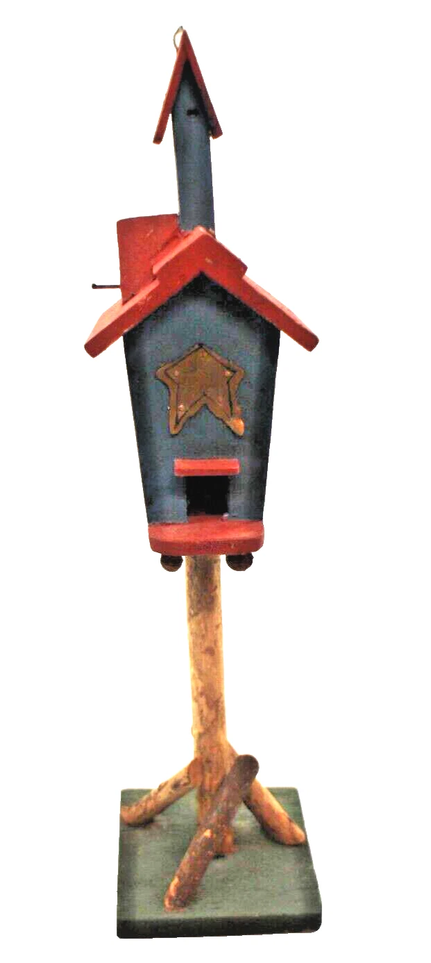 Bird House on Pole Decorative Wood Built Bird Cage 16"