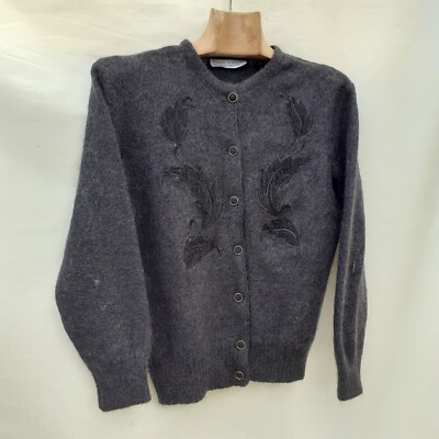 EUROPE VINTAGE MOHAIR Cardigan BLACK M程度 Vintage Mohair Blend Cardigan Women's Size 40 Large Black Made in