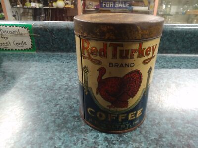 RED TURKEY BRAND COFFEE CAN J.B. MALTBY CORNING NY 1LB TALL CAN