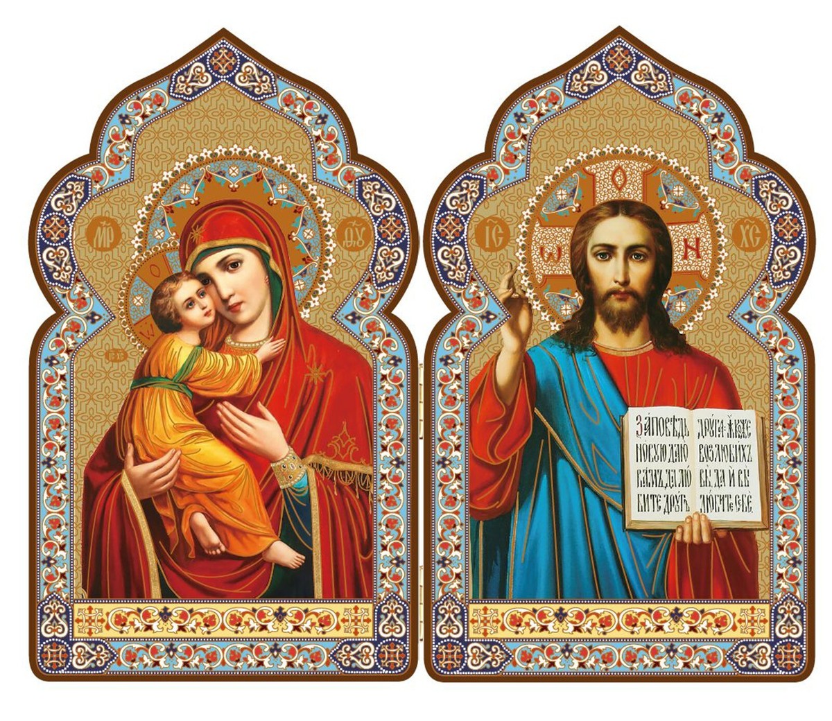 Needzo Madonna and Child Christ Saint Michael Gabriel Icon Triptyc Sacred  Heart of Mary Icon Triptych, image size:1200x1040