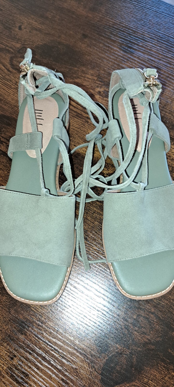 APL Sandali donna J.JILL EVONNE alla caviglia demi zeppa in lino verde TAGLIA 8