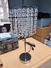 Chrome 3-Light Table Lamp with Crystal Bead Drum Shade Chrome