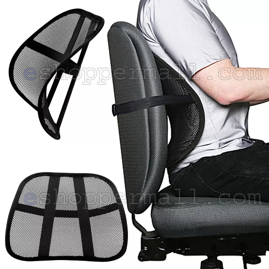 Mesh Backrest Lumbar Supp 2X Car Office Chair Truck Seat Black Cool Vent  Cushion