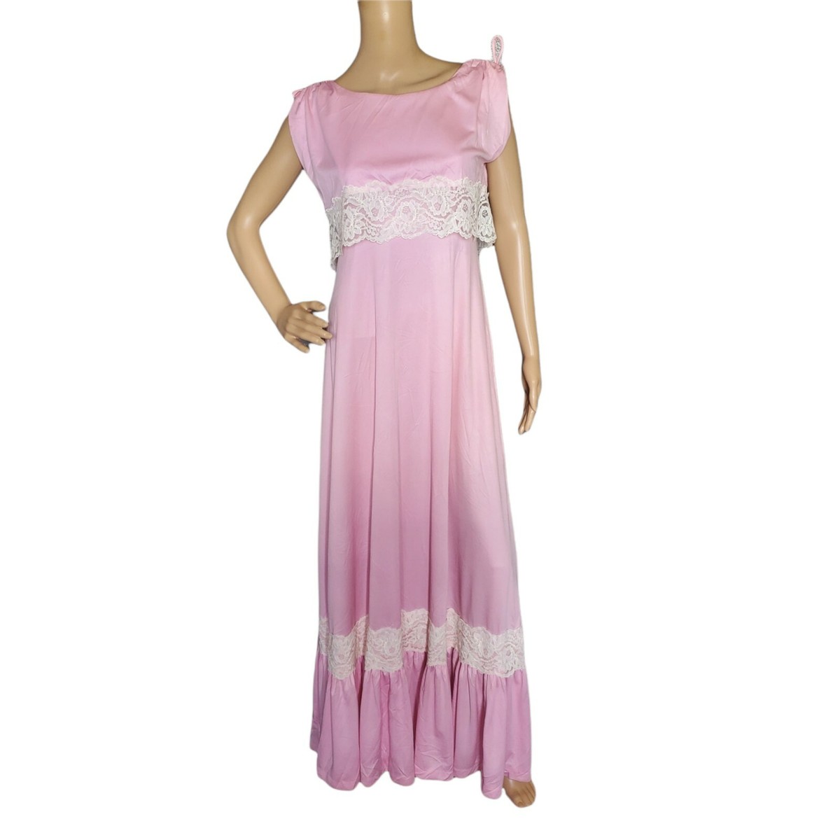Vintage 70s Pink Tiered Split Sleeve Disco Maxi Cocktail Party Dress