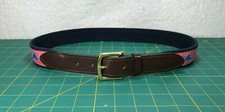 Vineyard Vines Men's Size 30 Pink Blue Martha's Vineyard Map Leather Canvas Belt