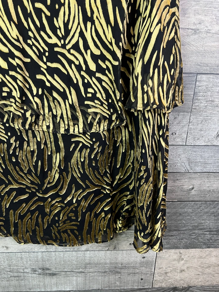 Whistles Womens Midi Skirt Size UK 14 Black Gold Reed Devore Silk Ruffle Party - Image 4 of 4