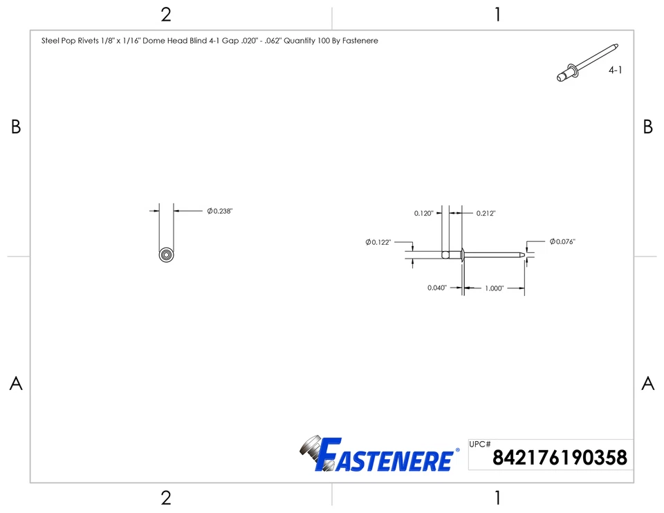 Persiana con cabeza de cúpula de acero Pop Remaches todos los tamaños surtido más grande disponible