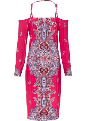 Neu figurbetontes Kleid Gr. 36/38 Pinklady Blau Bedruckt Party-Dress Knielang