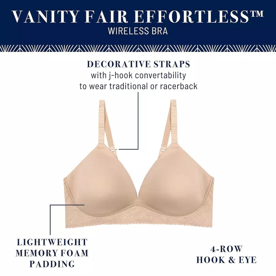 Sujetador convertible inalámbrico Vanity Fair Effortless Go To 77164 Bra Malva 40D Nuevo con etiquetas Foto 4 de 4
