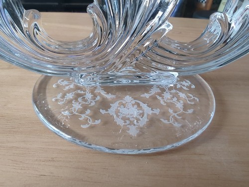 VTG PAIR FOSTORIA BAROQUE ETCHED GLASS TRIPLE CANDELABRA CANDLE STICK HOLDERS - Picture 2 of 3
